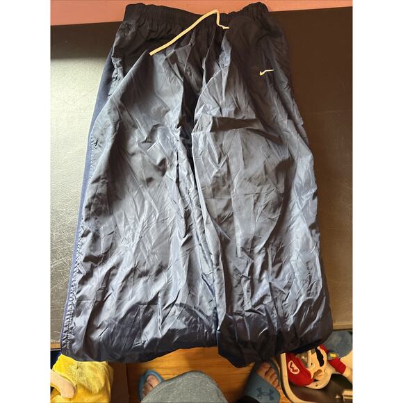 Nike Pants Mens Extra Large Blue Navy Swoosh Nylon Windbreaker Track Warm-Up Zip - Picture 1 of 8